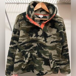 J. Crew Camo Vintage Fleece Pullover with Neon Accents